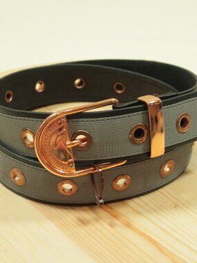 Dirk Bikkembergs Eyelet Canvas Leather Cotton Belt Mens 115 (US 44) Black Gray